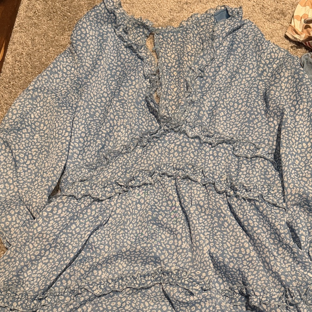 Blue Ruffled Long Sleeve Dress